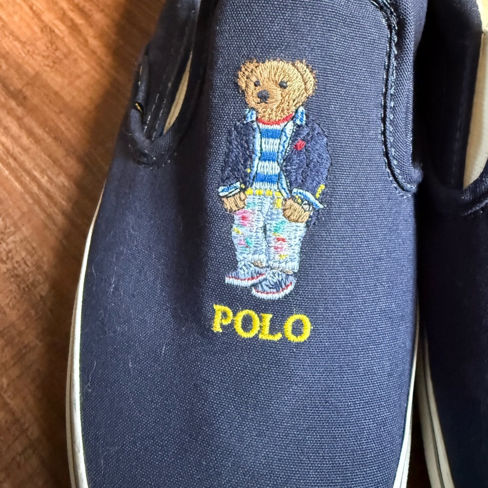 Ralph Lauren Navy and White Canvas Slip-On Sneakers - Picture 3 of 6